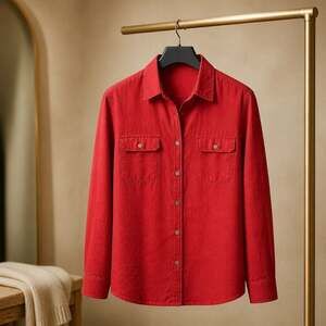 Appraisal Plus Women's Red Ramie-Rayon Blend Button-Down Long Sleeve Shirt #1257